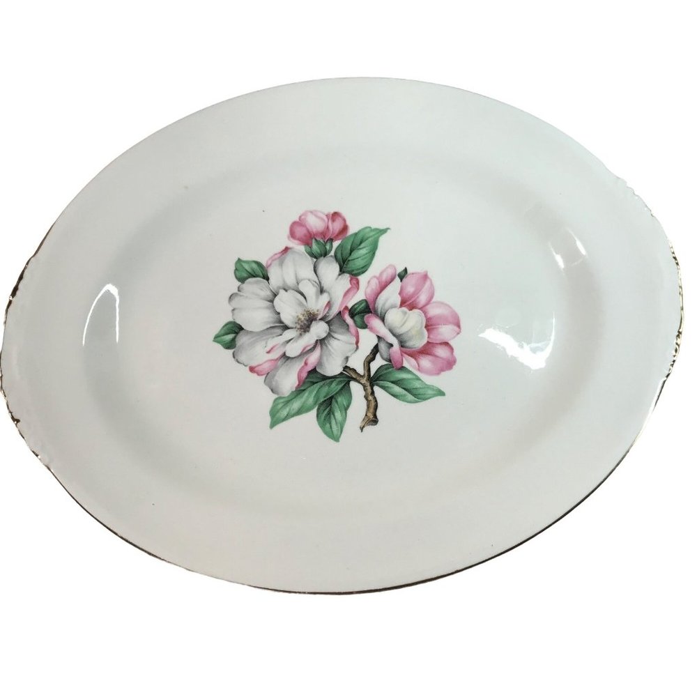 Magnolia by Cunningham & Picket  11" Oval Serving Platter Vintage 22 K Gold Hand